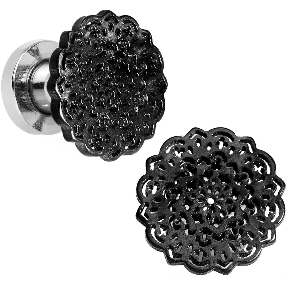 4 Gauge Stainless Steel Black IP Lotus Flower Screw Fit Double Flare Plug Set