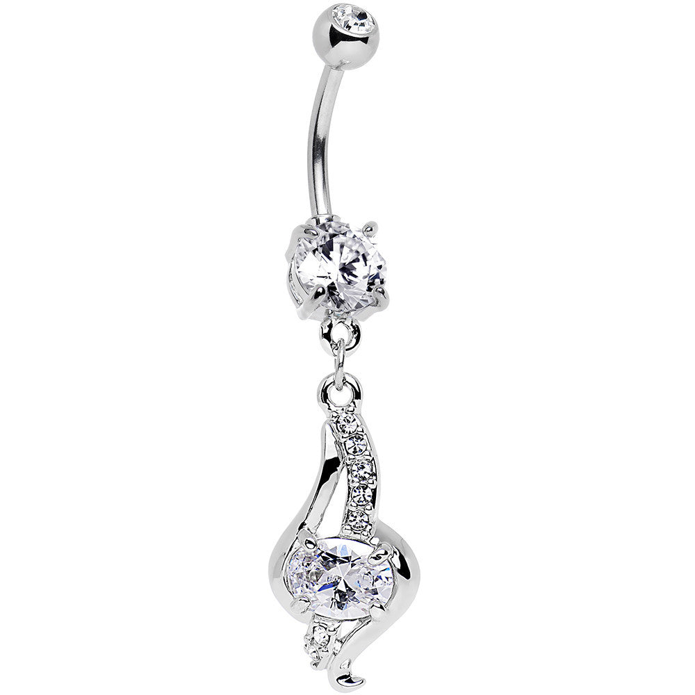 Clear Gem Fancy Fun Dangle Belly Ring Created with Crystals