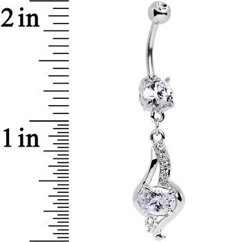 Clear Gem Fancy Fun Dangle Belly Ring Created with Crystals