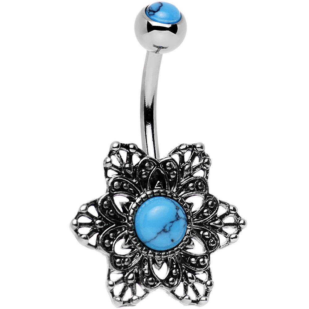 Synthetic Turquoise Center Framework Flower Belly Ring