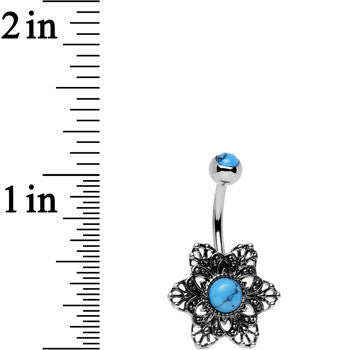 Synthetic Turquoise Center Framework Flower Belly Ring