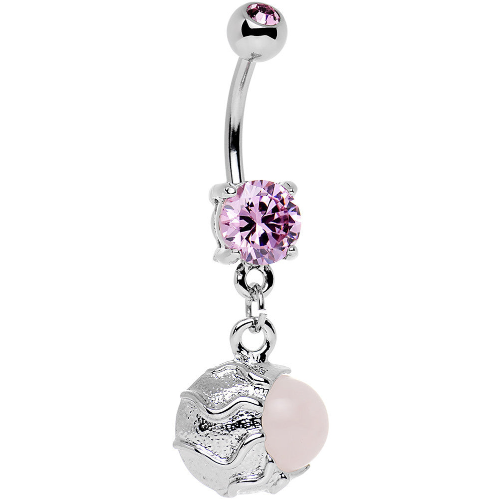 Pink Gem White Globe Dangle Belly Ring Created with Crystals