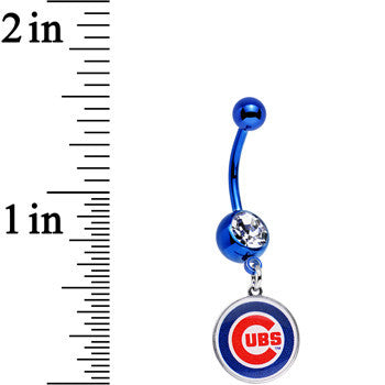 Licensed MLB Clear Gem Blue Anodized Chicago Cubs Dangle Belly Ring