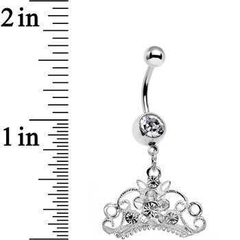 Clear Gem Ornate Imperial Crown Dangle Belly Ring