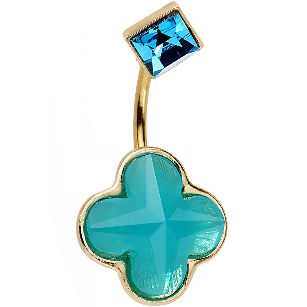 Aqua Gem Gold Anodized Teal Flower Power Belly Ring