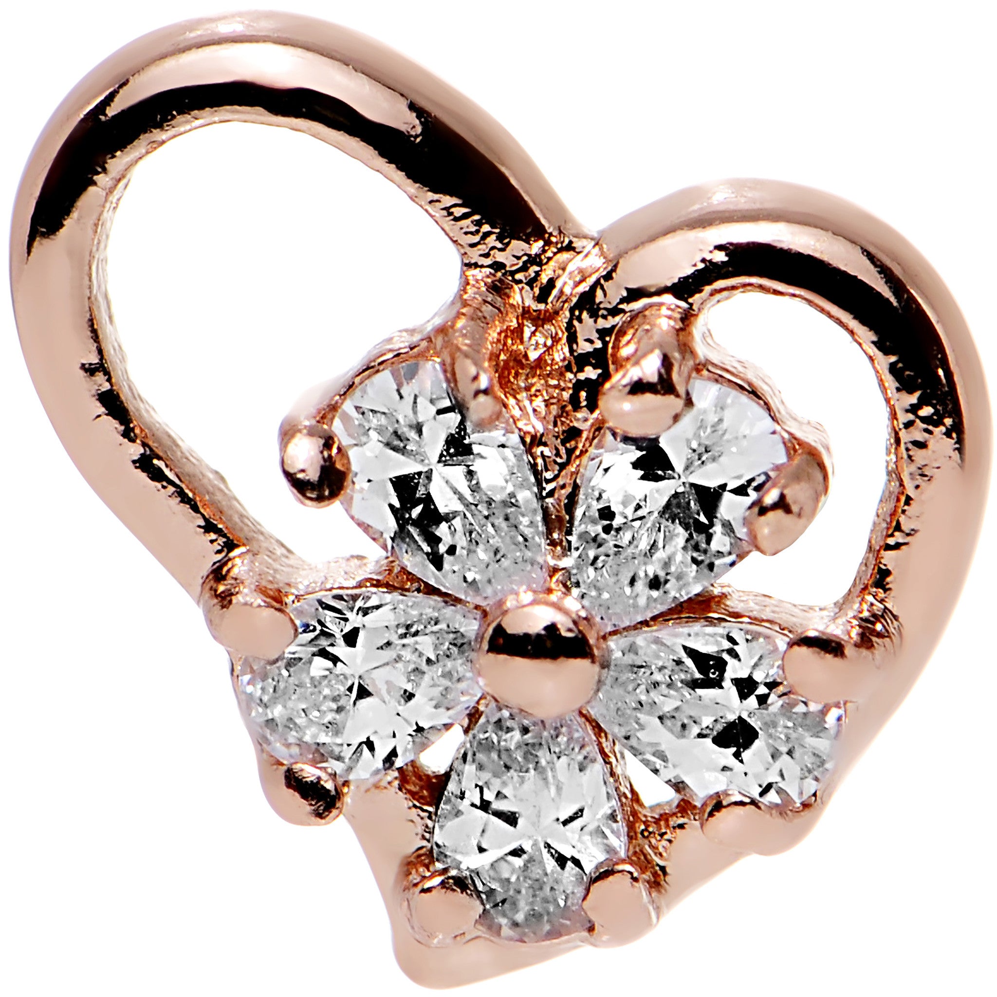 Clear CZ Rose Gold Plated Heart Cartilage Earring 16 Gauge 1/4