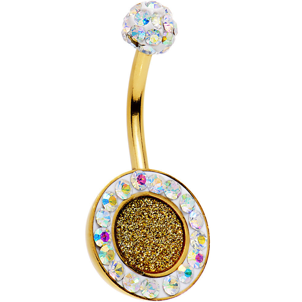 Aurora Gem Paved Gold IP Glitter Center Belly Ring