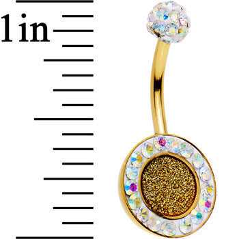 Aurora Gem Paved Gold IP Glitter Center Belly Ring