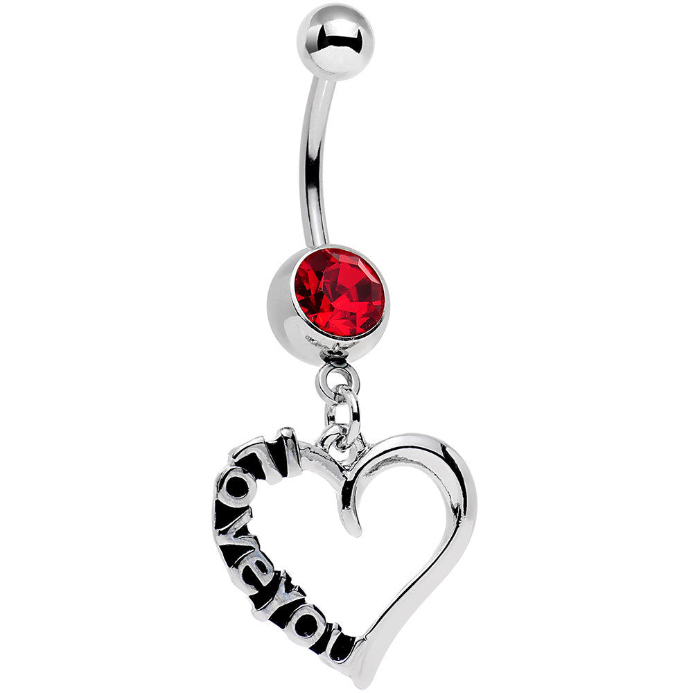 Red Gem Lovely Language I Love You Hollow Heart Dangle Belly Ring