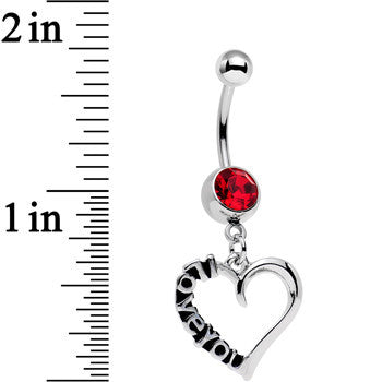 Red Gem Lovely Language I Love You Hollow Heart Dangle Belly Ring