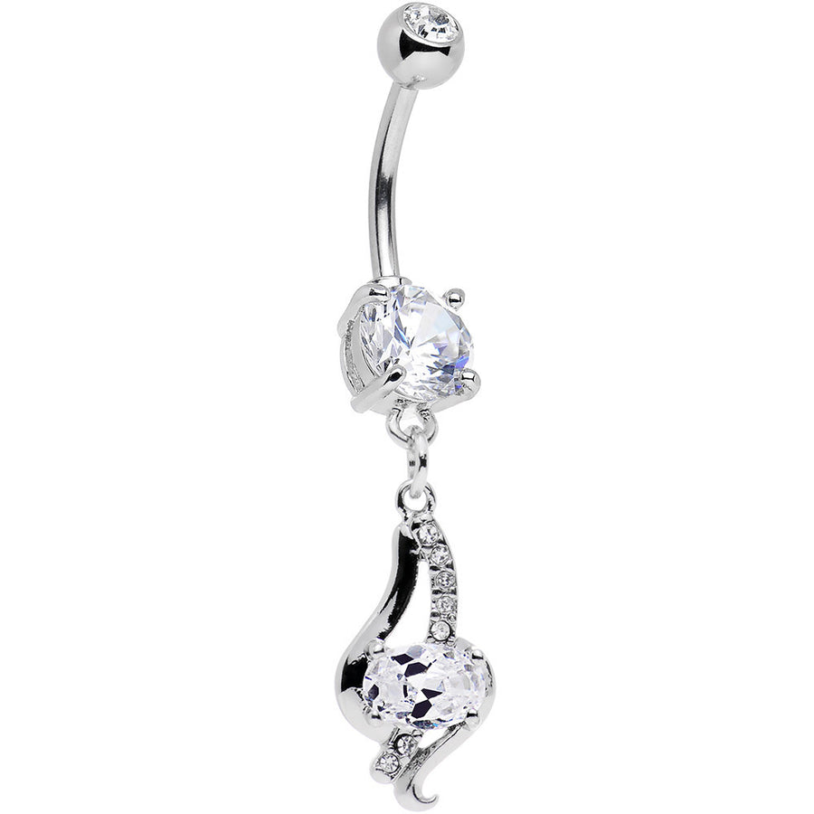 Clear CZ Gem Dramatic Deco Twist Dangle Belly Ring