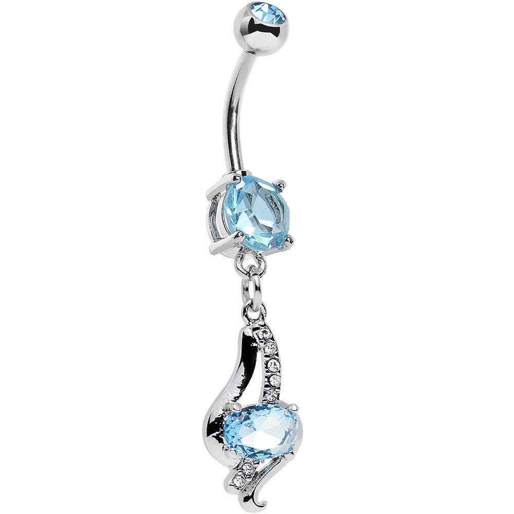 Aqua CZ Gem Dramatic Deco Twist Dangle Belly Ring