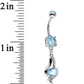 Aqua CZ Gem Dramatic Deco Twist Dangle Belly Ring