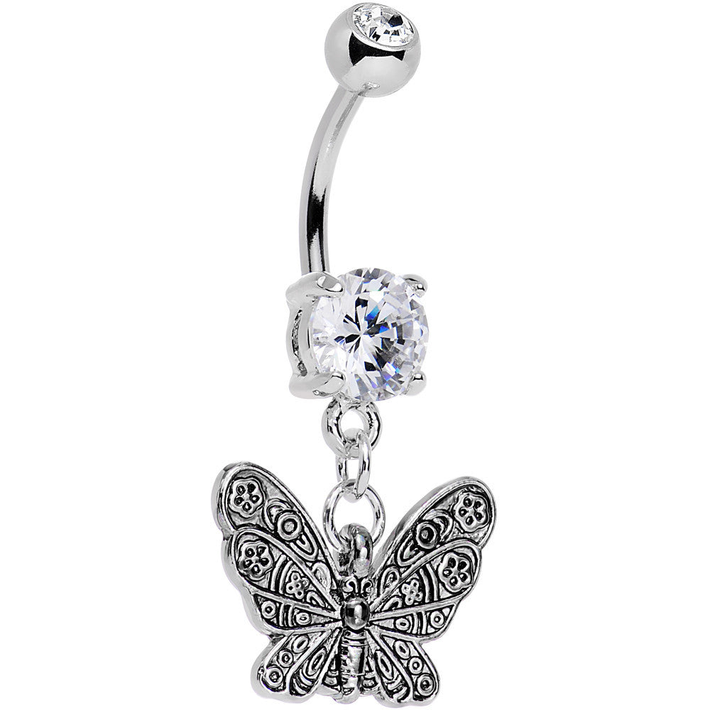 Clear Gem Springtime Patterns Butterfly Dangle Belly Ring