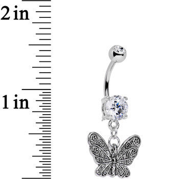 Clear Gem Springtime Patterns Butterfly Dangle Belly Ring