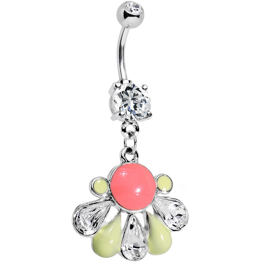 Clear Gem Spring Deco Dangle Belly Ring Created with Crystal