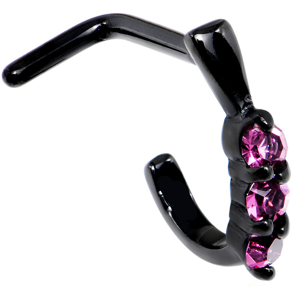 18 Gauge Pink Gem Black PVD Faux Hoop L Shaped Nose Ring