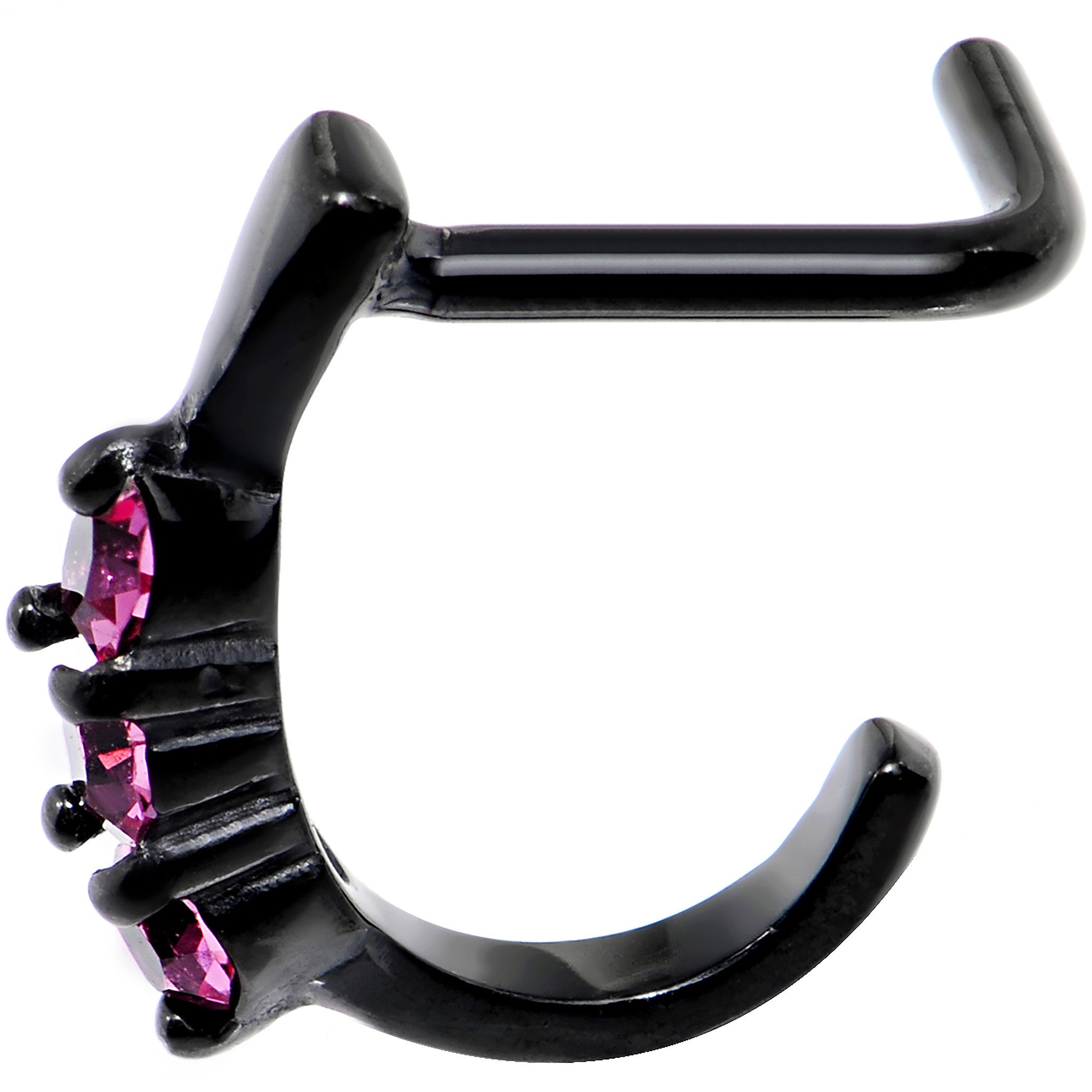 18 Gauge Pink Gem Black PVD Faux Hoop L Shaped Nose Ring