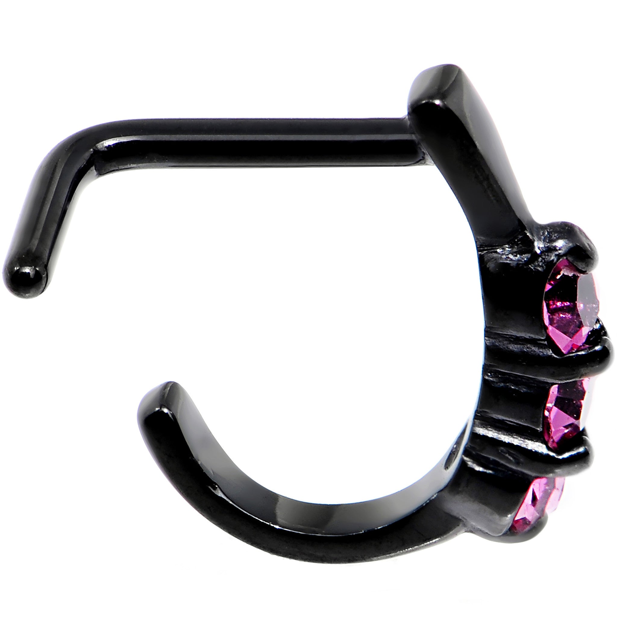 18 Gauge Pink Gem Black PVD Faux Hoop L Shaped Nose Ring