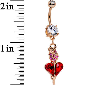 Clear Purple Red Gem Rose Gold Anodized Heart Rose Dangle Belly Ring