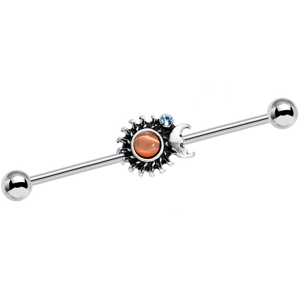 Clear Gem Orange Faux Opal Moon Spun Sun Industrial Barbell 38mm