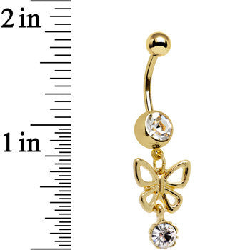 Clear Gem Gold Plated Breathtaking Butterfly Dangle Belly Ring