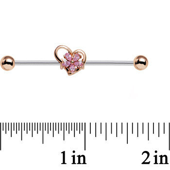 14 Gauge Pink Gem Sunlit Flower and Heart Industrial Barbell 38mm