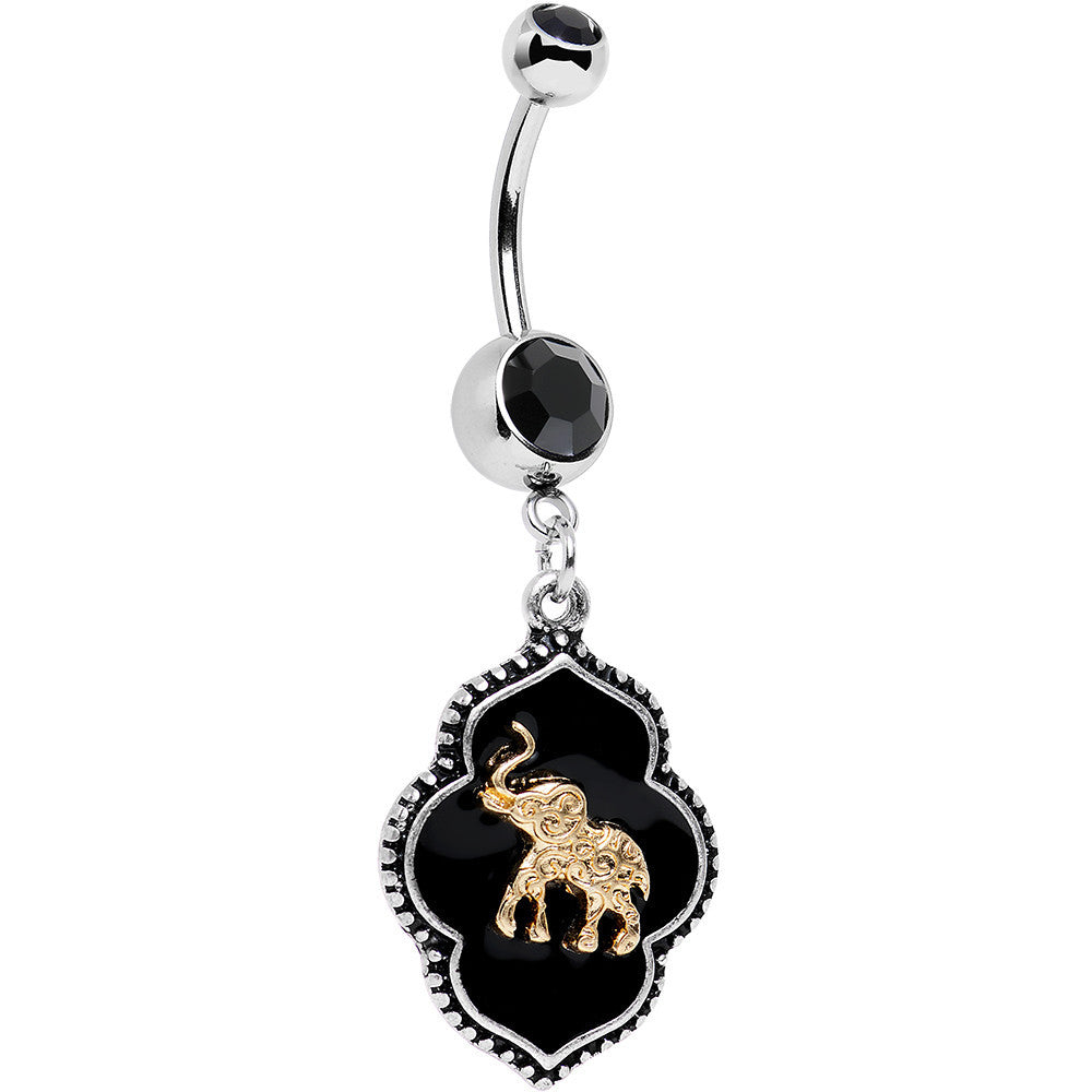 Black Gem Black Disc Back To Bali Elephant Dangle Belly Ring