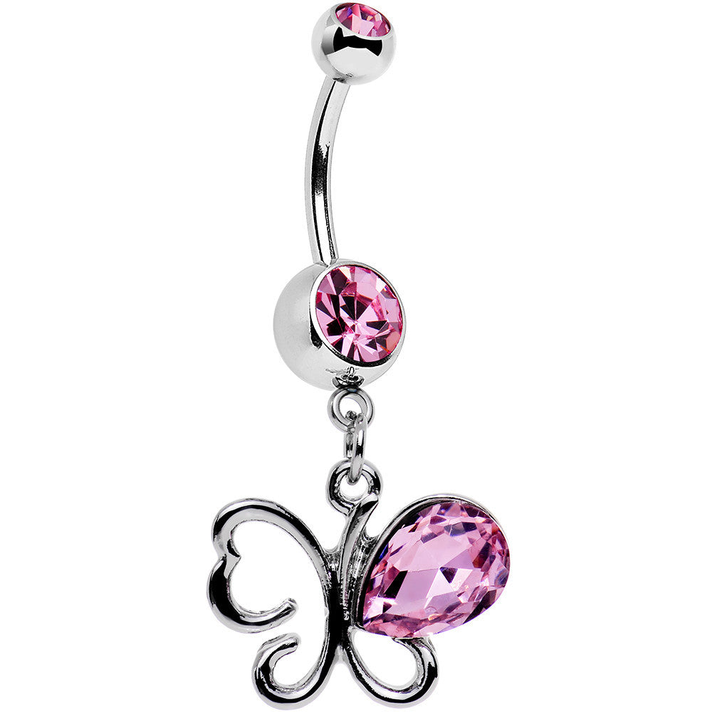 Pink Gem There and Gone Again Bashful Butterfly Dangle Belly Ring