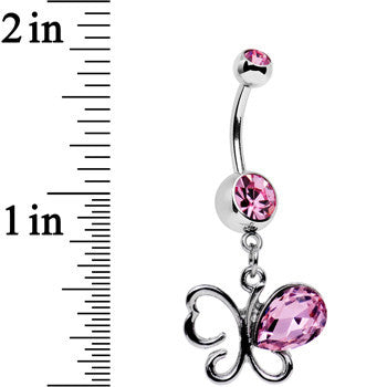 Pink Gem There and Gone Again Bashful Butterfly Dangle Belly Ring