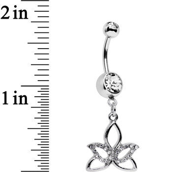 Clear Gem Live in the Light Lotus Flower Dangle Belly Ring