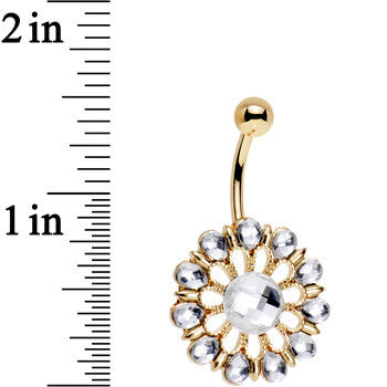 Clear Gem Gold Anodized Ancient Aster Flower Belly Ring