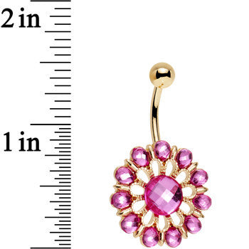 Pink Gem Gold Anodized Ancient Aster Flower Belly Ring