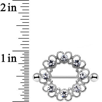 14 Gauge 1 1/16 Clear Gem Always Angelic Halo Heart Nipple Shield Set