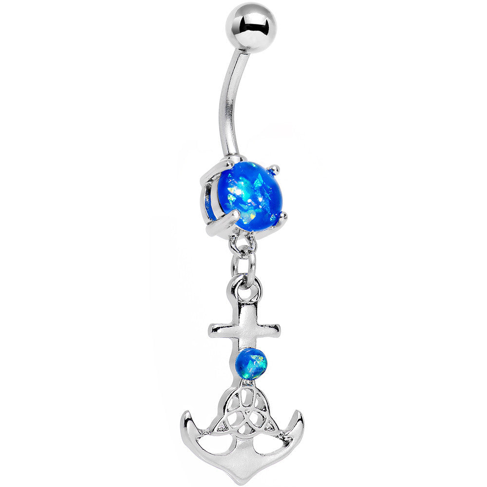 Aqua Faux Opal Celtic Knot Anchor Dangle Belly Ring