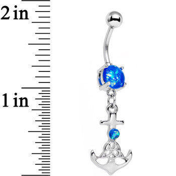 Aqua Faux Opal Celtic Knot Anchor Dangle Belly Ring