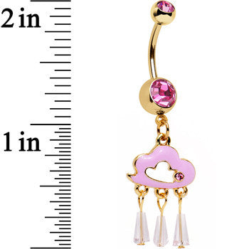 Pink Gem Gold Anodized Drops of Pink Rain Cloud Dangle Belly Ring