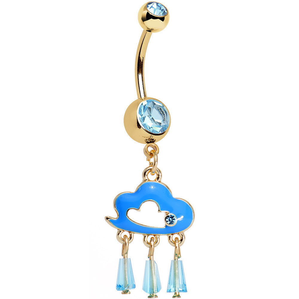 Aqua Gem Gold Anodized Drops of Pink Rain Cloud Dangle Belly Ring