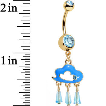 Aqua Gem Gold Anodized Drops of Pink Rain Cloud Dangle Belly Ring