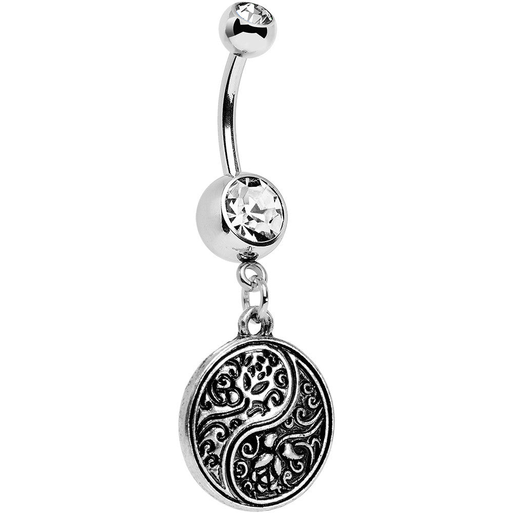 Clear Gem Floral Fantasy Yin Yang Disc Dangle Belly Ring