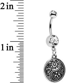 Clear Gem Floral Fantasy Yin Yang Disc Dangle Belly Ring