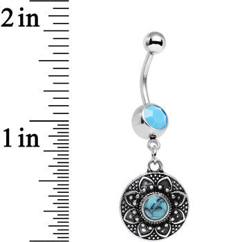 Faux Turquoise Southwestern Flower Power Disc Dangle Belly Ring