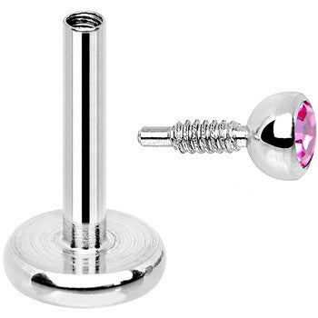 18 Gauge 1/4 Pink 2mm CZ Gem Internally Threaded Cartilage Earring