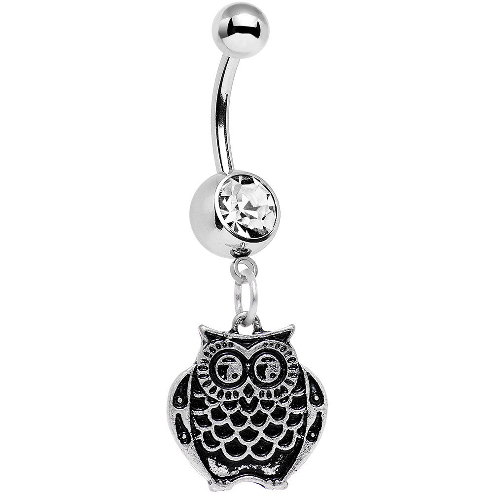 Clear Gem Ornery Owl Dangle Belly Ring