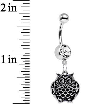 Clear Gem Ornery Owl Dangle Belly Ring