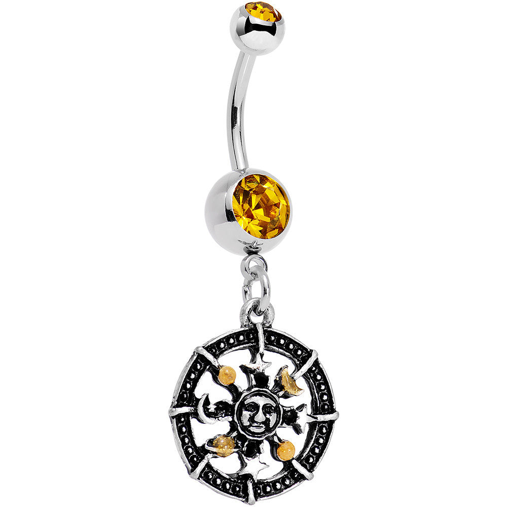 Orange Gem Moonspun Moon Sun and Stars Dangle Belly Ring