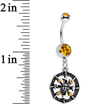 Orange Gem Moonspun Moon Sun and Stars Dangle Belly Ring