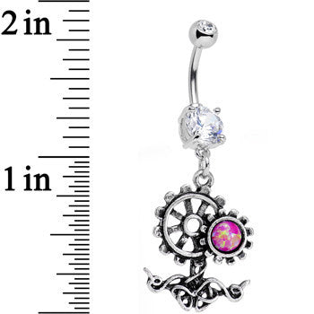 Clear Gem Faux Pink Opal Steampunk Twist Dangle Belly Ring