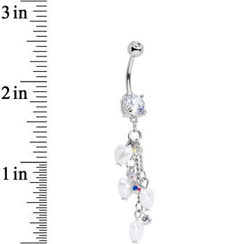 Clear Gem White Orb Hearts Dangle Belly Ring