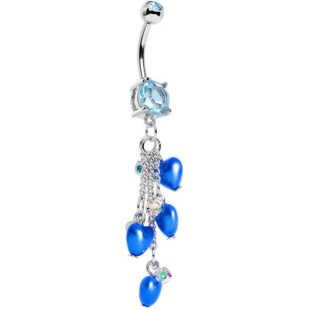 Aqua Gem Blue Orb Hearts Dangle Belly Ring